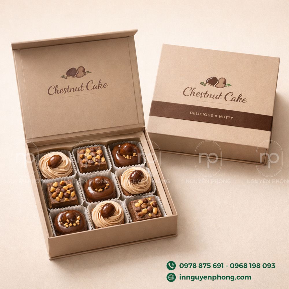 In hộp giấy đựng bánh hạt dẻ 